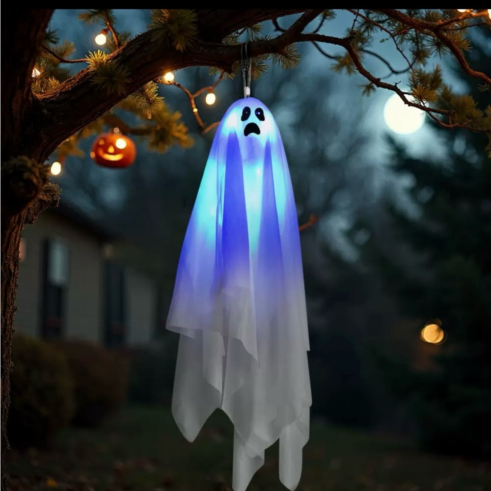 Halloween LED Hanging Decorations, Sound, Scary Floating Ghost, Glowing Eyes